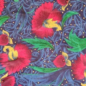 Scrap fabric 90s vintage fuschia floral navy blue gold midnight garden material